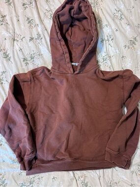 Reformation Hooded Pullover Sweater in Dusty Brown 100% organic cotton.